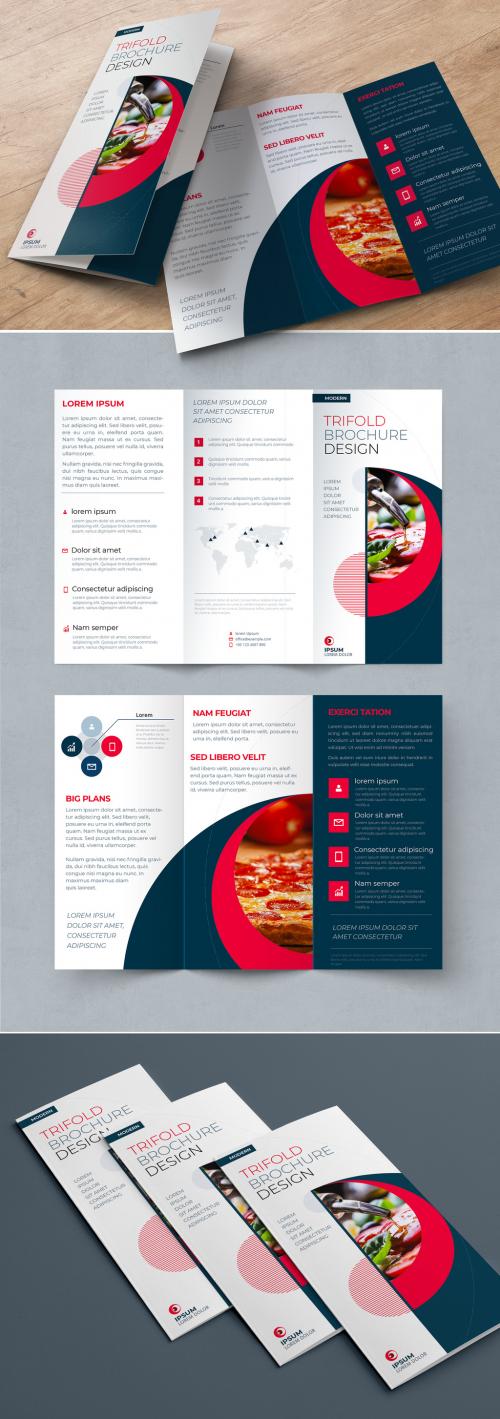 Business Trifold Brochure Layout with Red Circle Elements