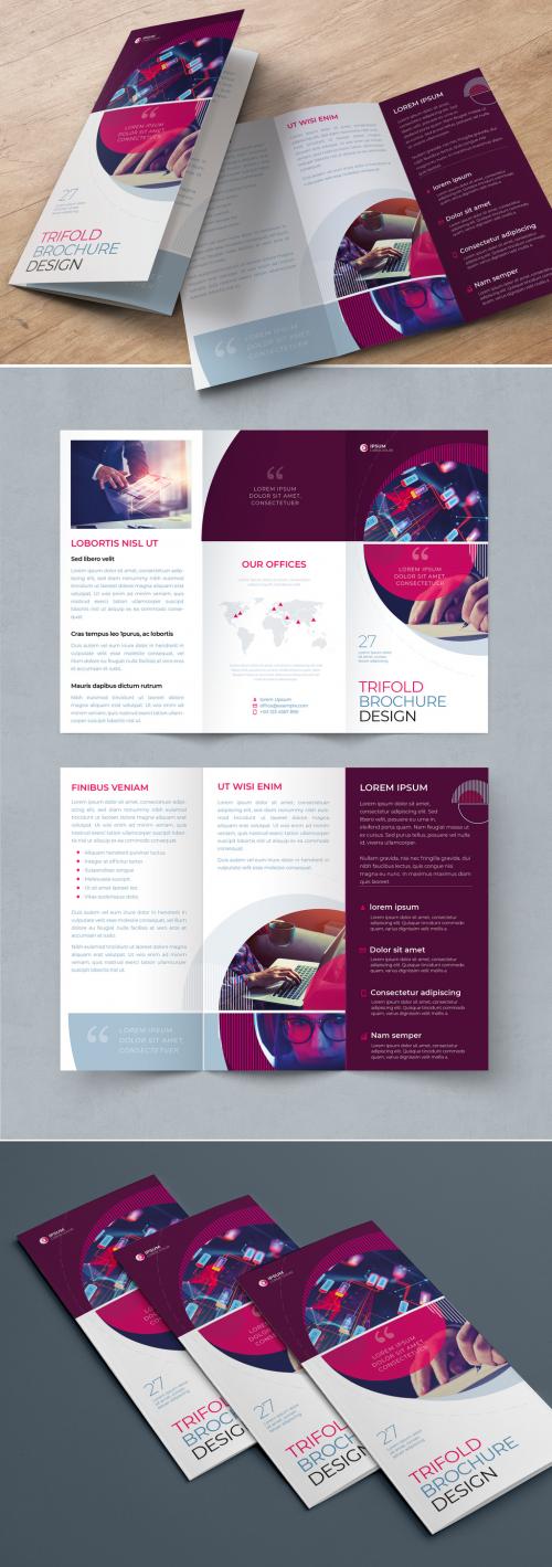 Business Trifold Brochure Layout with Pink Circle Elements