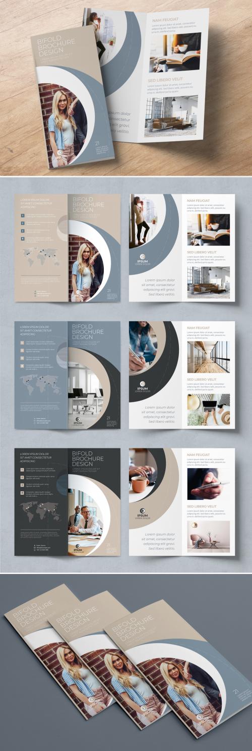 Bi Fold Brochure Layout with Beige and Grey Circle Elements