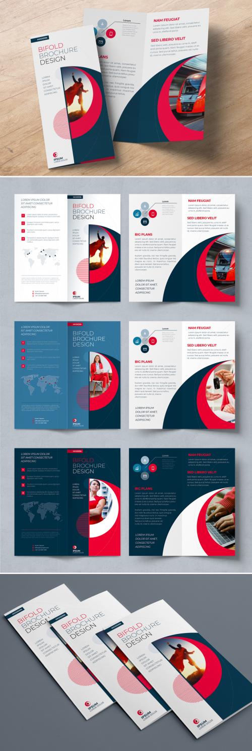 Business Bifold Brochure Layout with Red Circle Elements