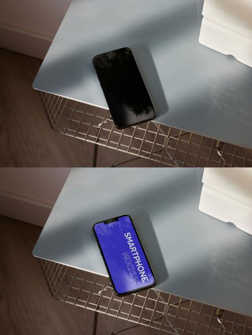 Modern Smartphone Mockup on Nightstand at Home with Daylight