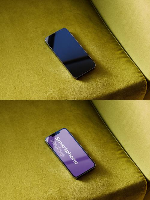 Modern Smartphone Mockup on Green Sofa