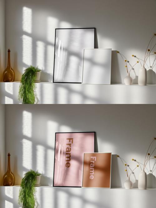 Two Vertical Frames Mockup at Home With Natural Light From a Window