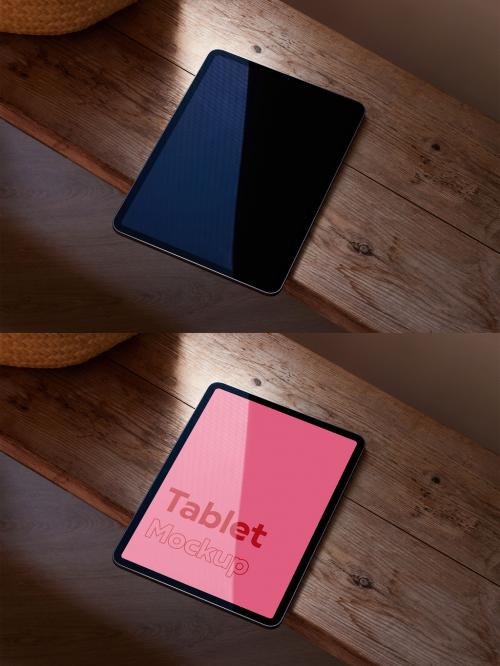 Tablet Mockup on Wood Bench With Natural Light