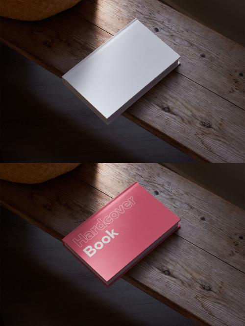 Hardcover Book Mockup With Natural Light on a Wood Table