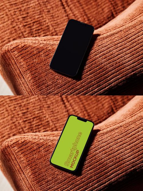 Smartphone Mockup on a Orange Couch With Texture