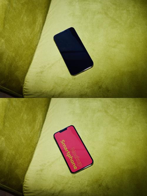 Modern Smartphone Mockup With Flash Light on Sofa