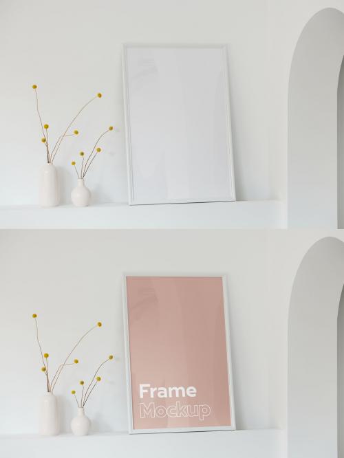 White Frame Mockup on a White Wall 