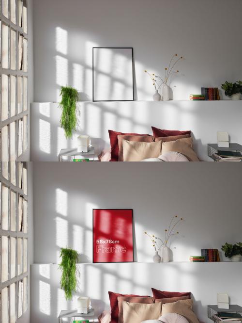 Bedroom With Black Frame Mockup and Natural Light