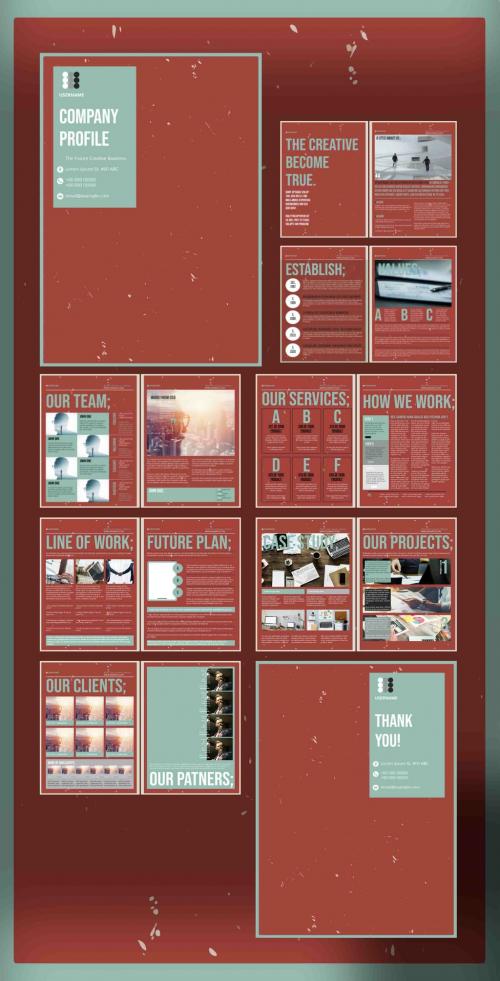 Company Profile Layout with Red Vintage Backgrounds