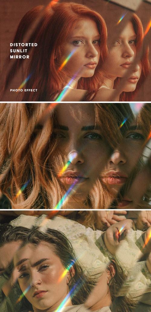 Distorted Sunlit Rainbow Mirror Photo Effect Mockup