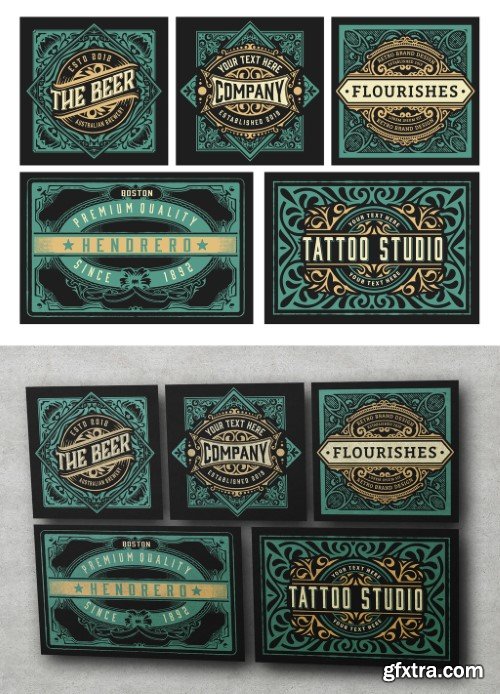 Set of 5 Vintage Labels for Packing