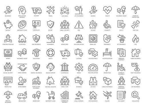 Insurance Concepts Outline Icons Set