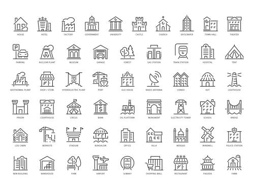 Buildings Outline Icons Set