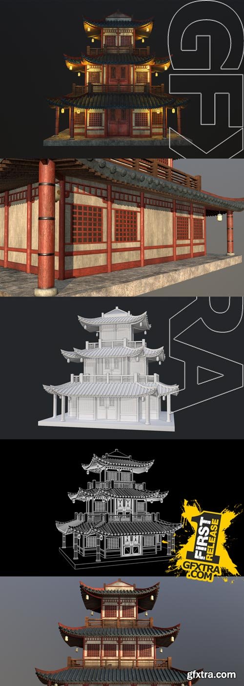 Asian Japanese and Chinese Realistic Building 3D Model