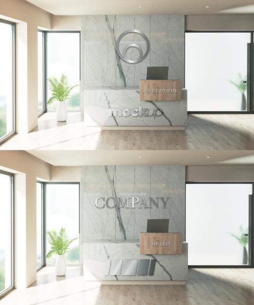 3D Logo on Marble Reception Mockup