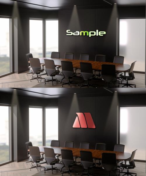 3D Logo on Dark Meeting Room Mockup