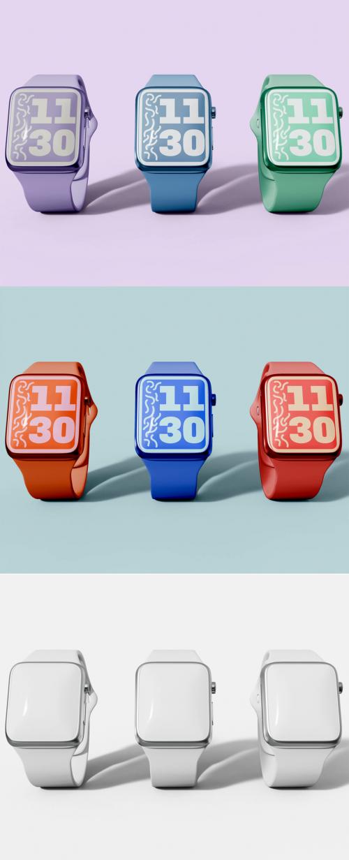 Front View of Three Smartwatch Mockup