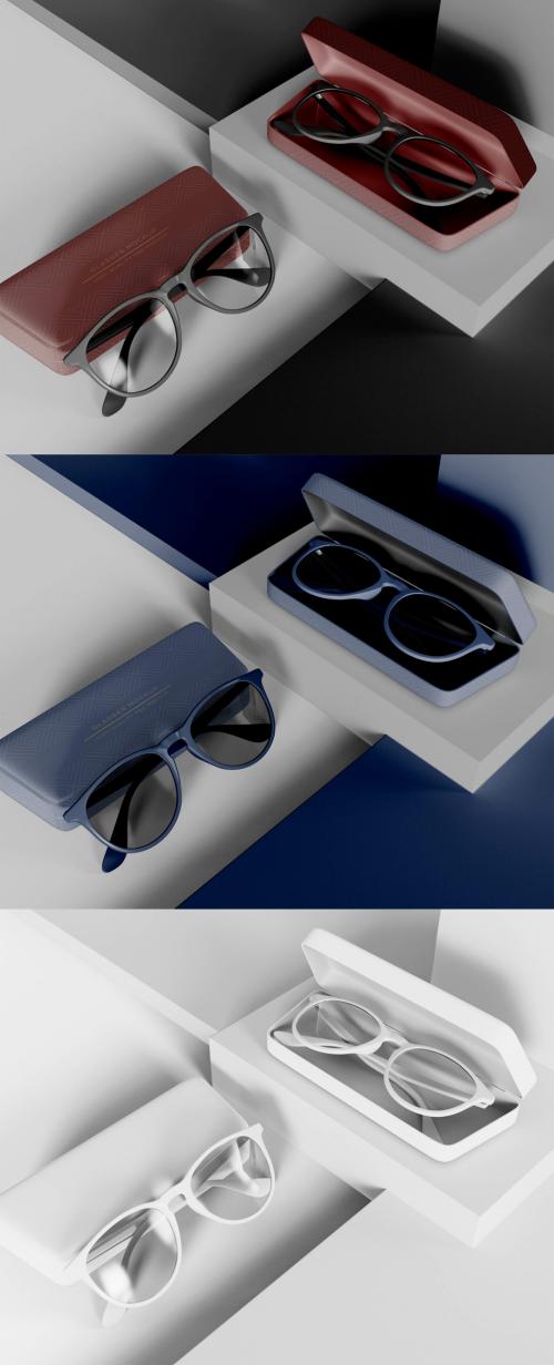 Two Eyeglass with Case Mockup