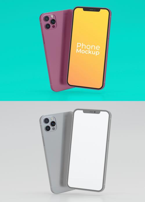 Floating Phone Right Side and Upside Down Mockup