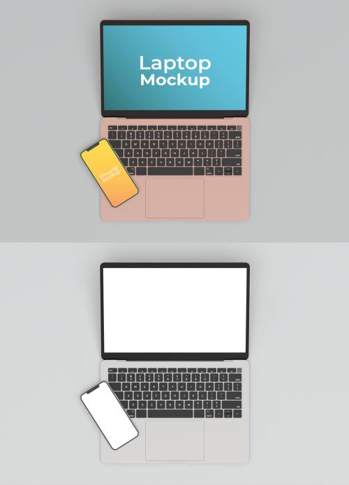 Laptop and Phone Mockup Top View