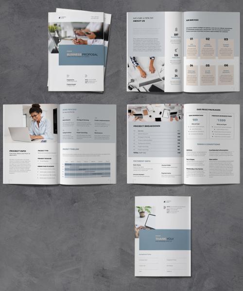 Proposal Brochure Layout with Blue and Beige Accents