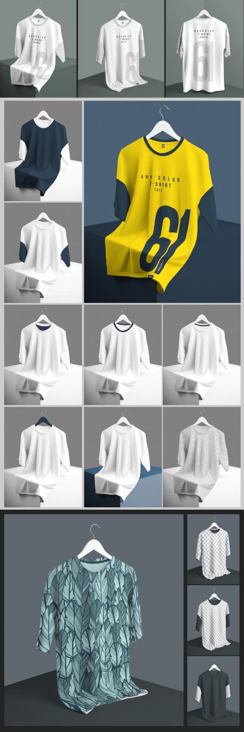 3 Oversize T-Shirt Mockup on Hangers