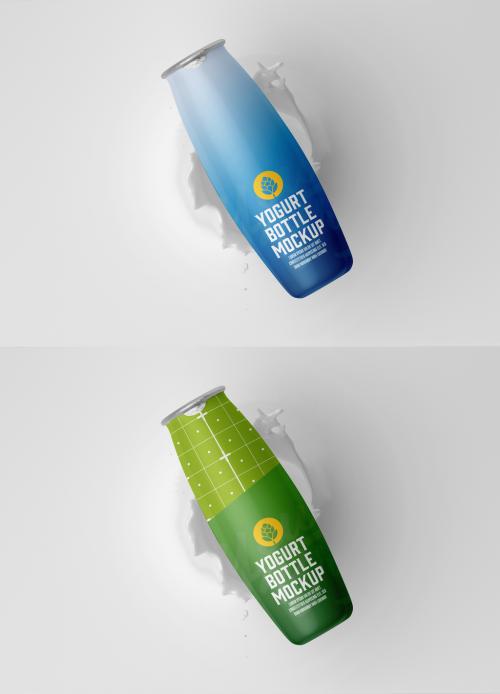 Plastic Yogurt Bottle with Milk Splash Mockup