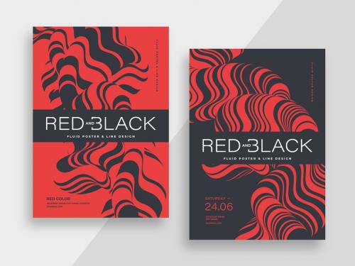 Red and Black Abstract Poster Layout with Wavy Lines