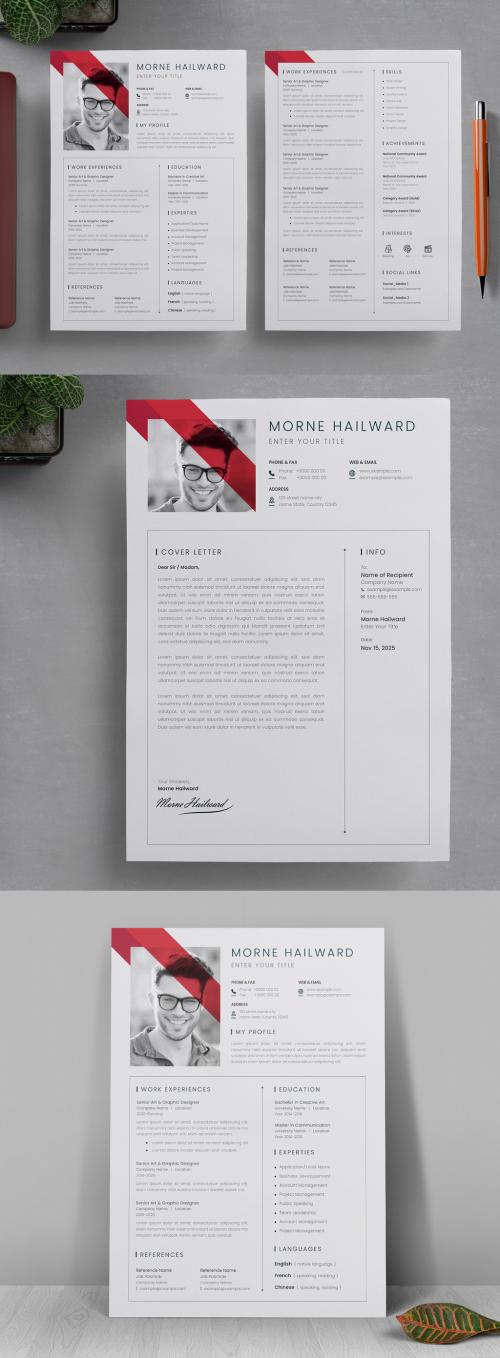 Simple and Minimal Resume Template with Letterhead Layout Red Accents