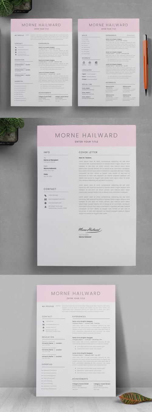 Pink CV Template with Cover Letter Layout Vector Accents