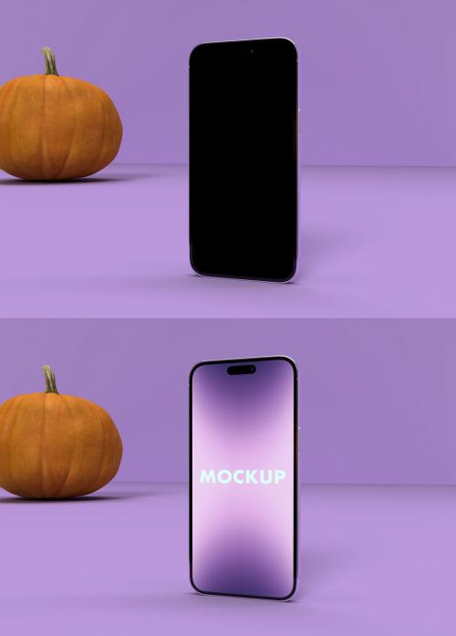 Purple iphone 14 Pro Max on a Clean Lavanda Background