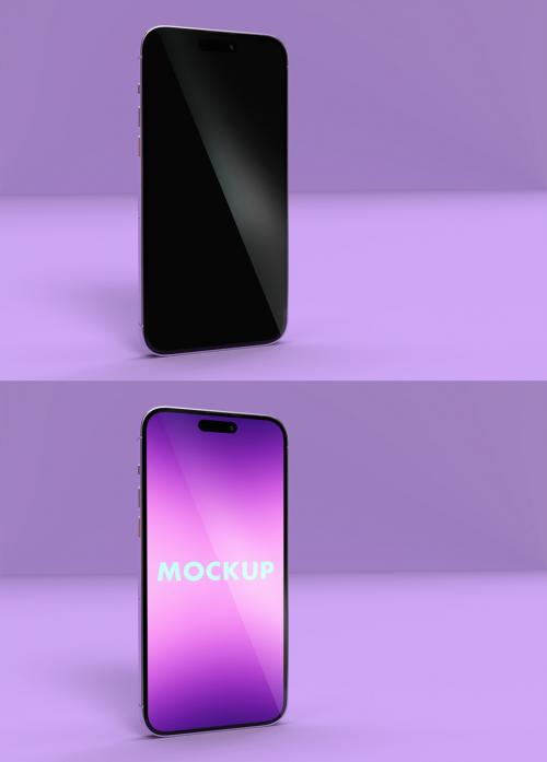 Purple iphone 14 Pro Max in a Soft Violet Wall Floor Background