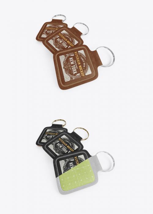 Square Leather Keychain Mockup