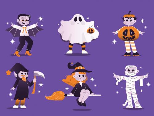 Purple Flat Design Halloween Character Asset Illustration