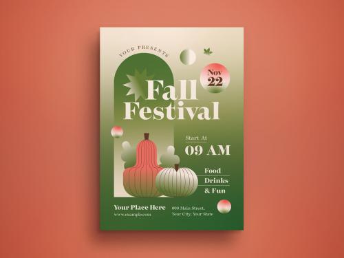 Green Gradient Flat Design Fall Festival Flyer Layout