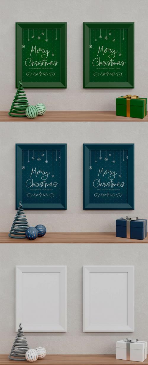 Front View of Two Christmas Frame Mockup