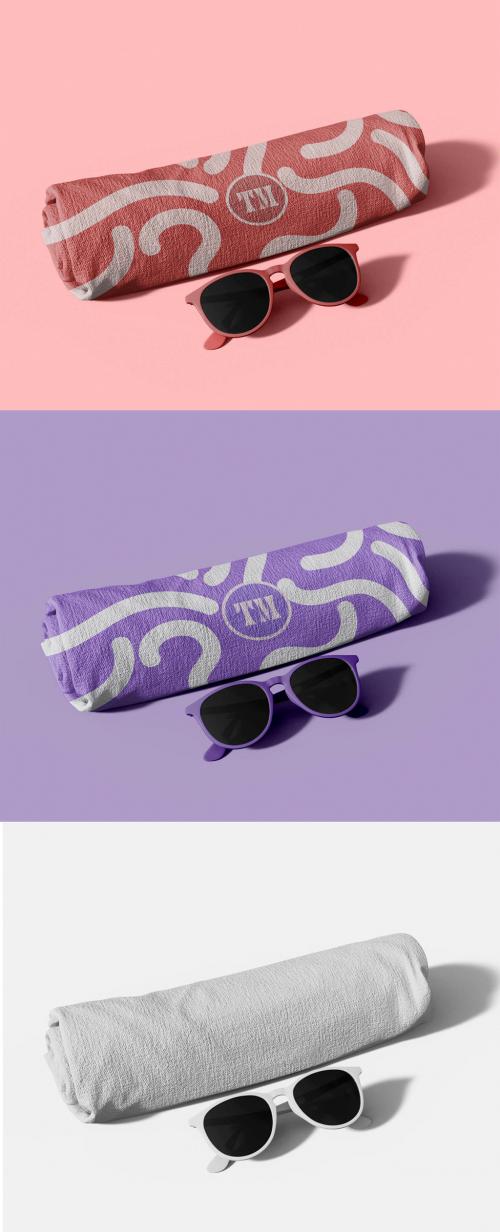 Beach Towel with Sunglasses Mockup