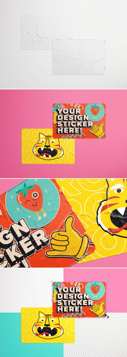 Two Used Rectangle Stickers Mockup