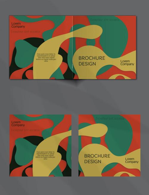 Brochure Cover Layout with Paper Cut Wavy Overlapping Shapes