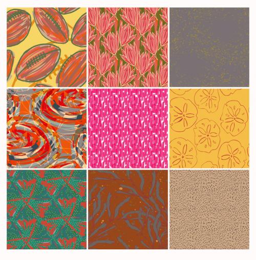 Seamless Pattern Set with Hand Drawn Floral Elements