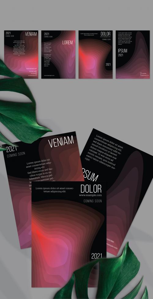 Flyer Layout with Gradient Blend Wavy Shapes on Black