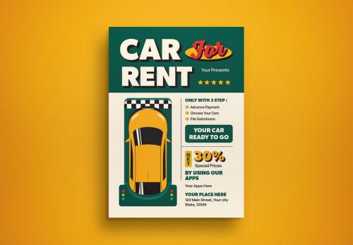 Green Retro Car Rent Flyer