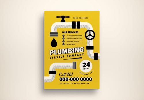 Yellow Flat Design Plumbing Service Flyer