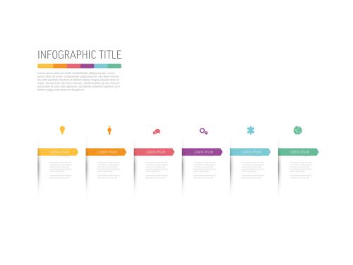 Six Elements Infographic with Color Arrows Bookmarks