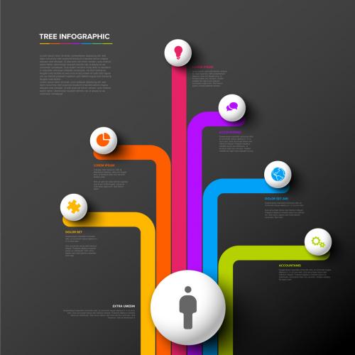 Dark Tree Infographics Layout with Various Diversity Sphere Options