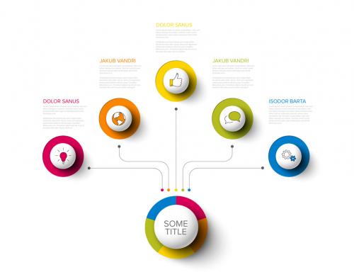 Simple Infographic with Six Sphere Elements and Icons on White Background