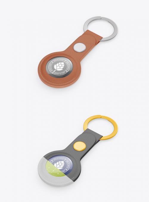 Leather Keychain and Electronic Tag Mockup