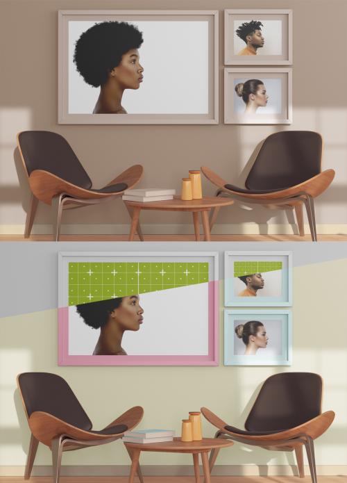 Room Scene with Set of 3 Frames Mockup