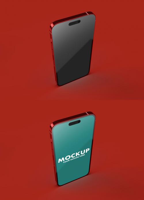 Phone Mockup Realistic Mockup on a Top View and Red Backgroud